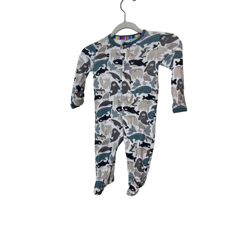 Magnetic Me Coverall Baby Boys 0-3 Months Gray Ocean Animal Modal One Piece